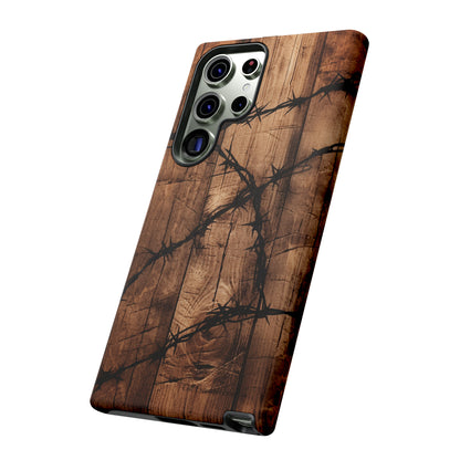 "Elegant Barb Wire on Wood" Embrace Rustic Style -Tough Phone Cases