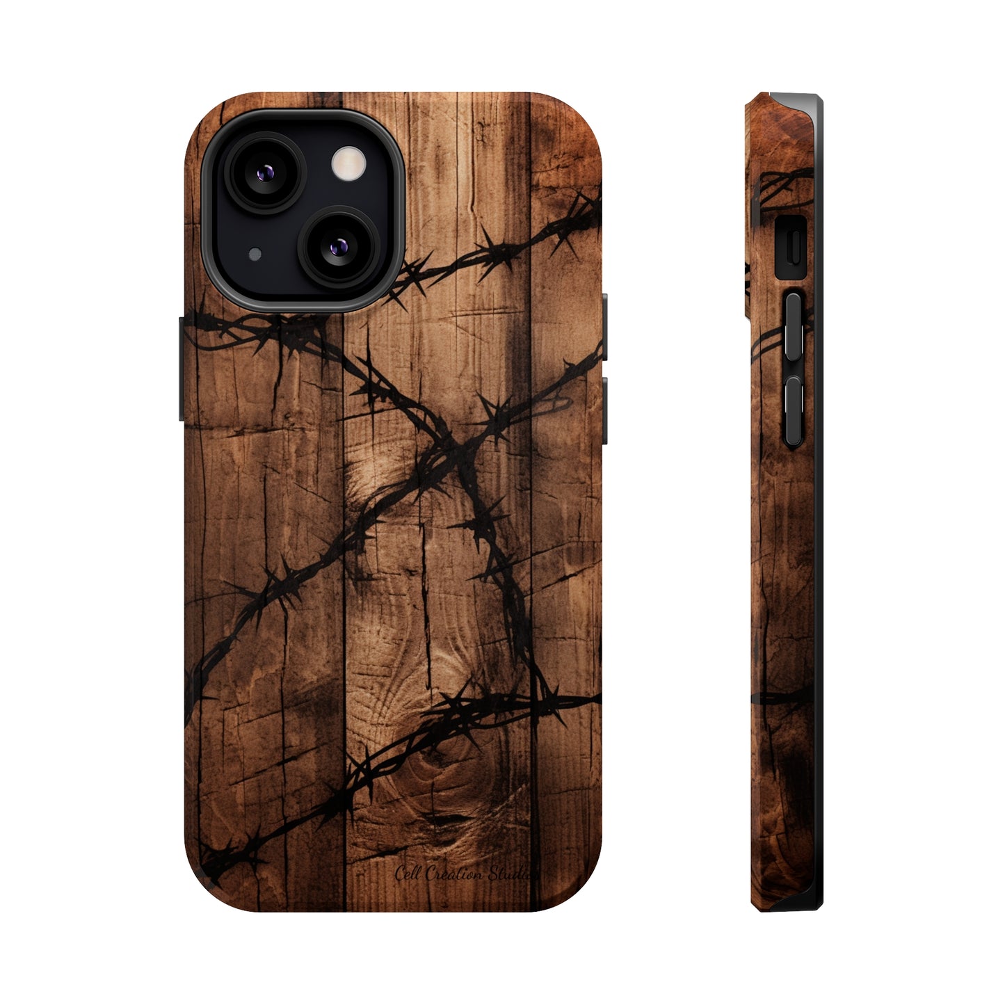 "Elegant Barb Wire on Wood" Embrace Rustic Style -MagSafe Tough Cases