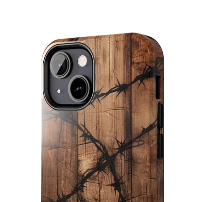 "Elegant Barb Wire on Wood" Embrace Rustic Style -Tough Phone Cases