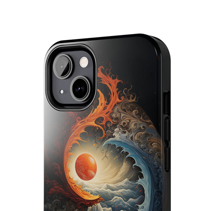 "Dual Elements Clash: Fire and Water Abstract" Phone Case -Tough Phone Cases