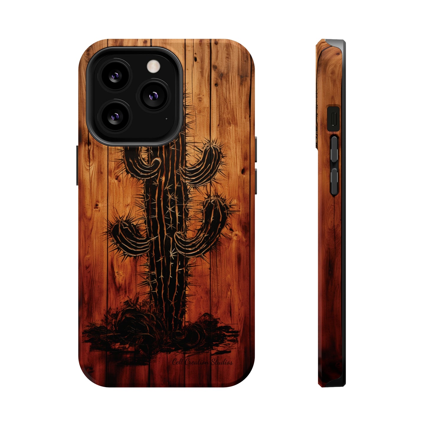 "Desert Vibes Cactus Burnt Wood Design" Phone Case -MagSafe Tough Cases