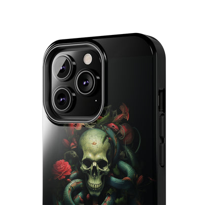 Introducing the "Serpentine Elegance" Cell Phone Case: Where Skulls and Snakes, Intertwine -Tough Phone Cases