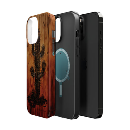 "Desert Vibes Cactus Burnt Wood Design" Phone Case -MagSafe Tough Cases