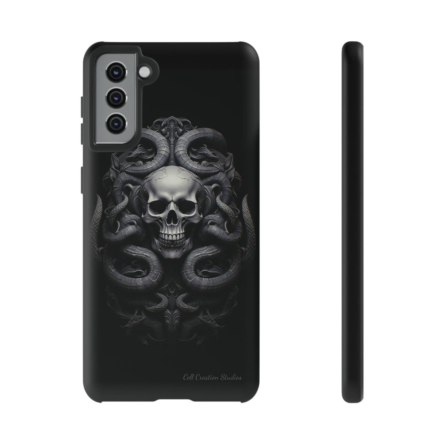 Introducing the "Monochrome Skull and Snakes" Cell Phone Case – A Bold Statement in Black and White -Tough Cases