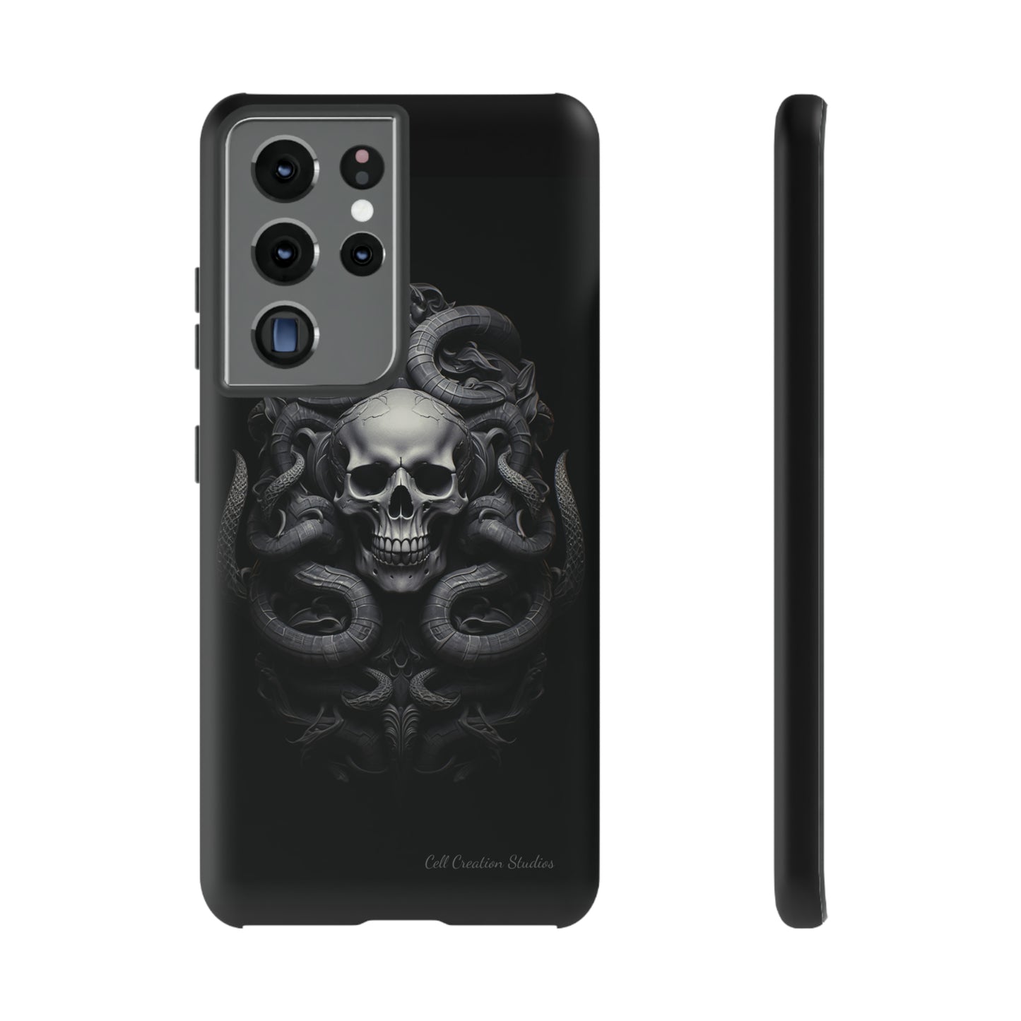 Introducing the "Monochrome Skull and Snakes" Cell Phone Case – A Bold Statement in Black and White -Tough Cases