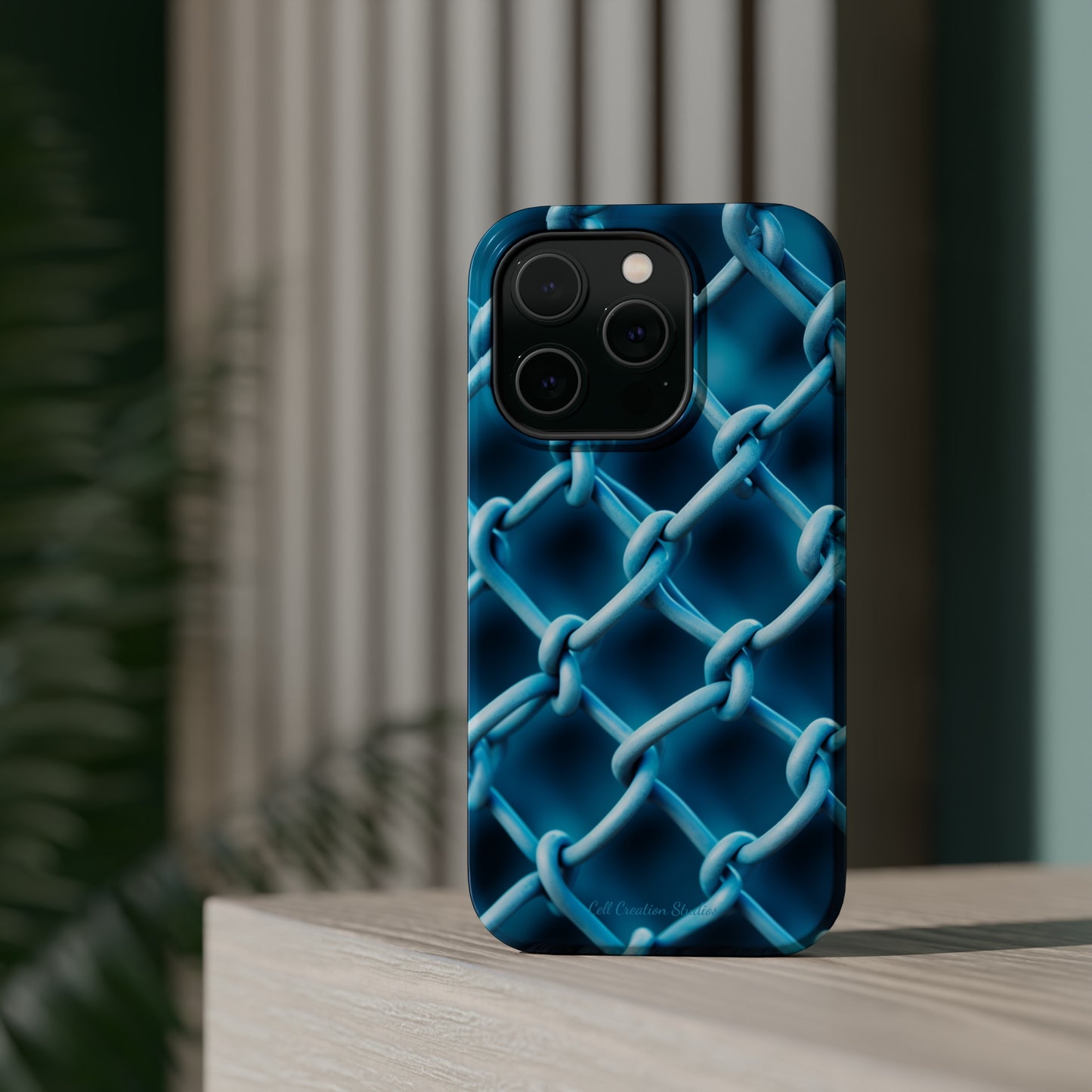 Introducing the "Elegant Chainlink" Cell Phone Case – Embrace Contemporary Style with Blue Chain Link Design -MagSafe Tough Cases