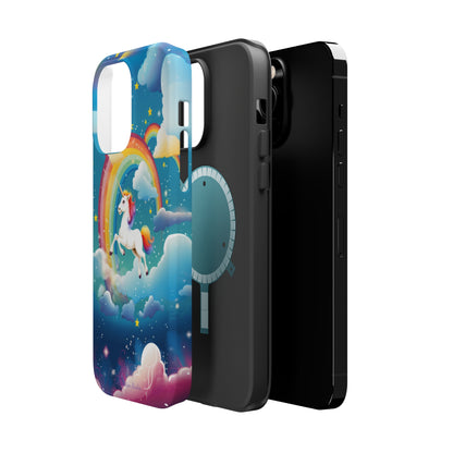 Introducing the "Rainbow Soar" Cell Phone Case – Embark on a Whimsical Journey with a Flying Unicorn -MagSafe Tough Cases