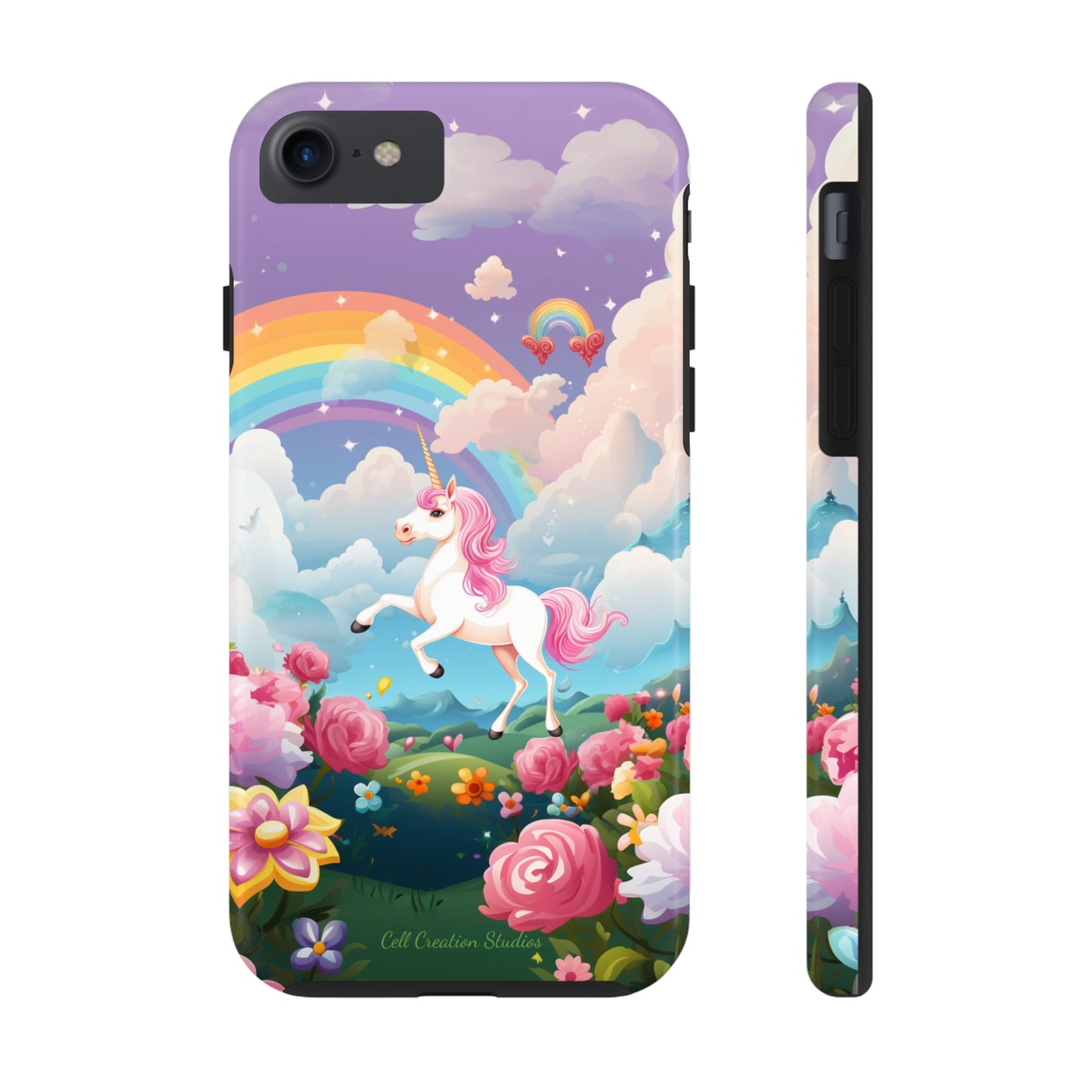 Introducing the "Floral Enchantment" Cell Phone Case – Embrace Your Imagination with a Unicorn in a Field of Flowers -Tough Phone Cases