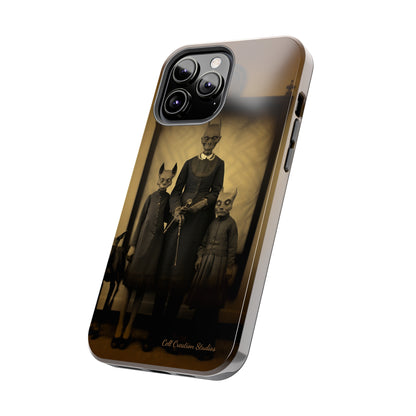 Introducing the "Vintage Odd Creatures" Cell Phone Case – Step into the Eerie Charm of a Haunting Family Portrait -Tough Phone Cases