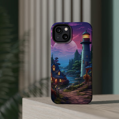 Introducing the "Tranquil Lighthouse Haven" Cell Phone Case – Embrace Serenity with a Picturesque Town and Lighthouse -MagSafe Tough Cases