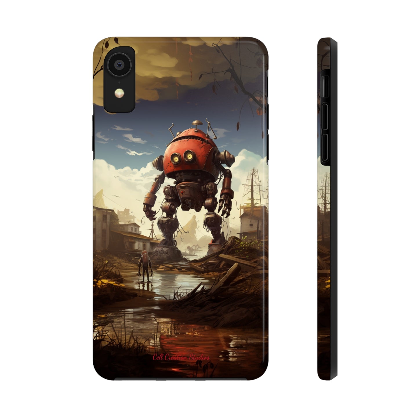 Introducing the "Urban Encounter" Cell Phone Case – Witness the Epic Convergence of Man and Giant Robot -Tough Phone Cases