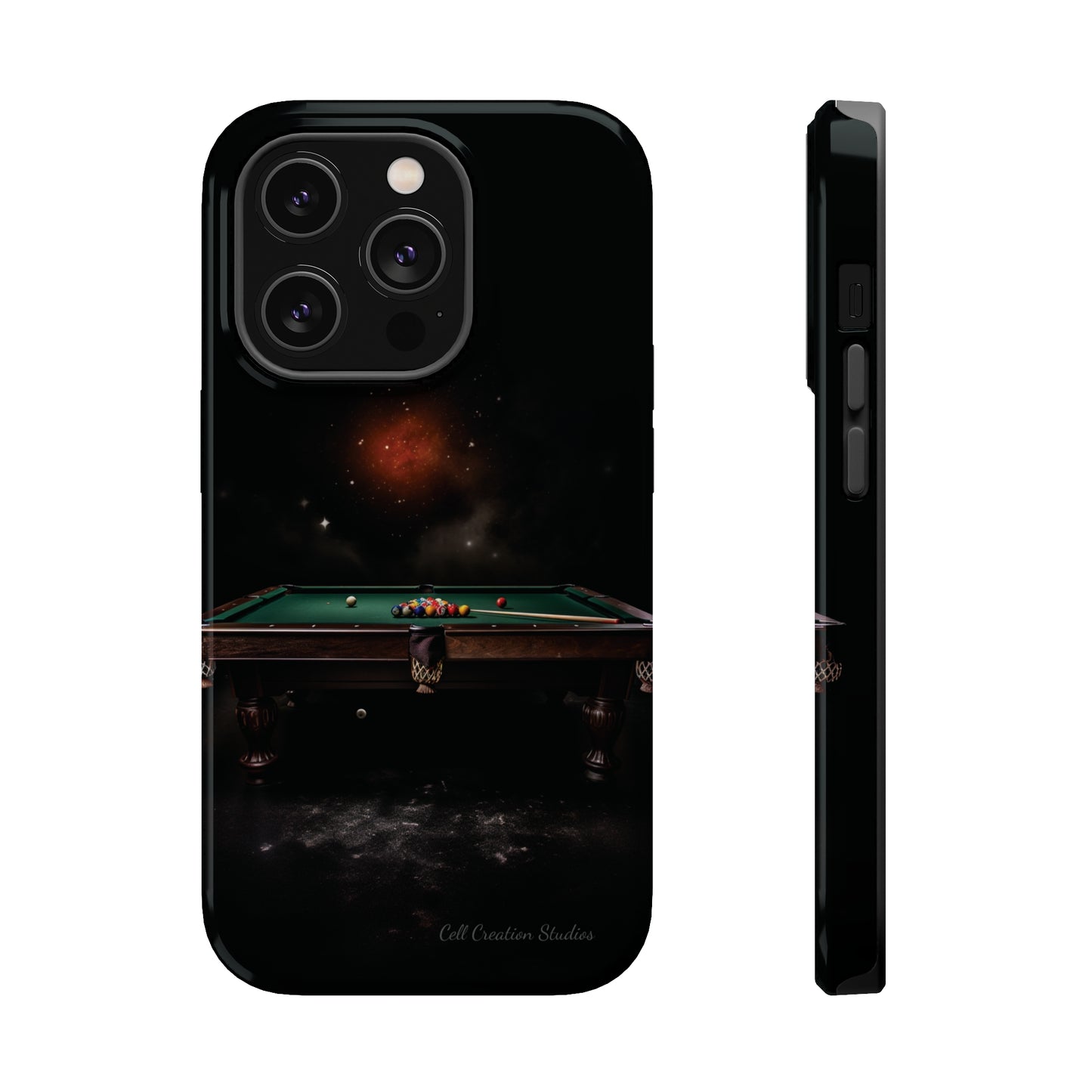 "Rack 'Em Up in Style: Pool Table-Themed Phone Case with Space Background" -MagSafe Tough Cases