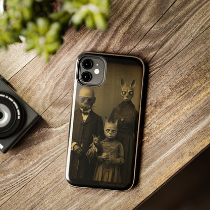 Introducing the "Vintage Odd Creatures" Cell Phone Case – Step into the Eerie Charm of a Haunting Family Portrait -Tough Phone Cases