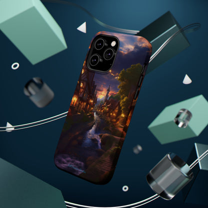 Introducing the "Riverside Serenity" Cell Phone Case – Embrace Peace with a Tranquil Town and Flowing River -MagSafe Tough Cases