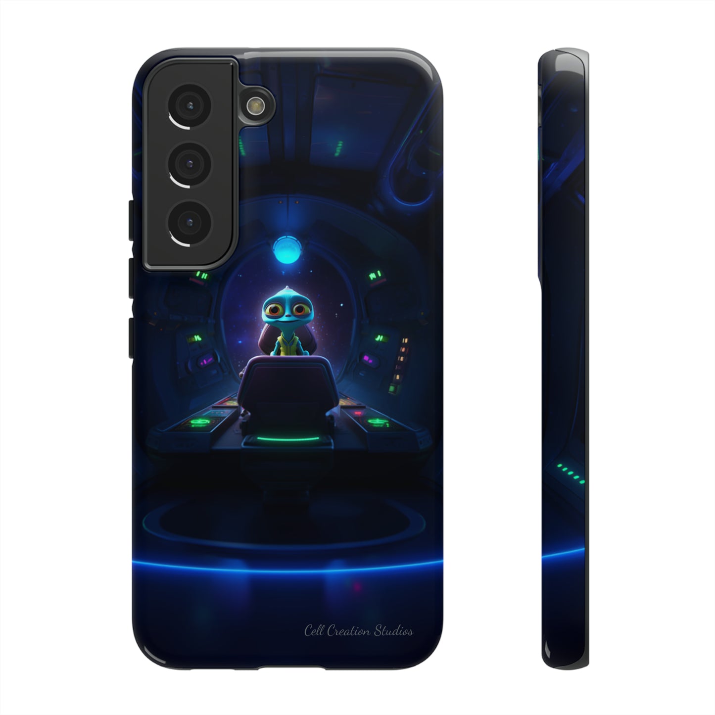 The "Galactic Buddy" Blue Alien Spaceship Phone Case -Tough Cases