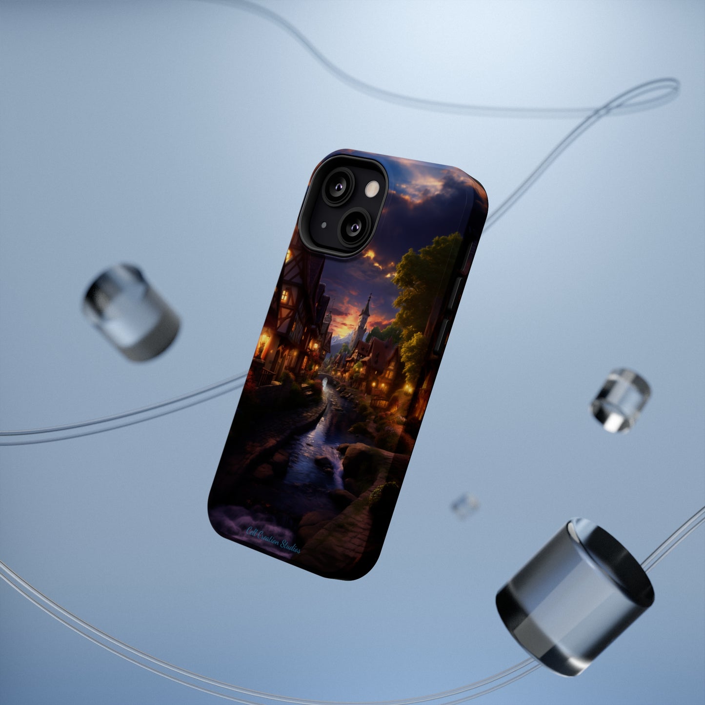 Introducing the "Riverside Serenity" Cell Phone Case – Embrace Peace with a Tranquil Town and Flowing River -MagSafe Tough Cases