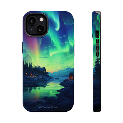 Introducing the "Northern Lights Haven" Cell Phone Case – Experience the Enchantment of Aurora Borealis and Charming Townscape -MagSafe Tough Cases