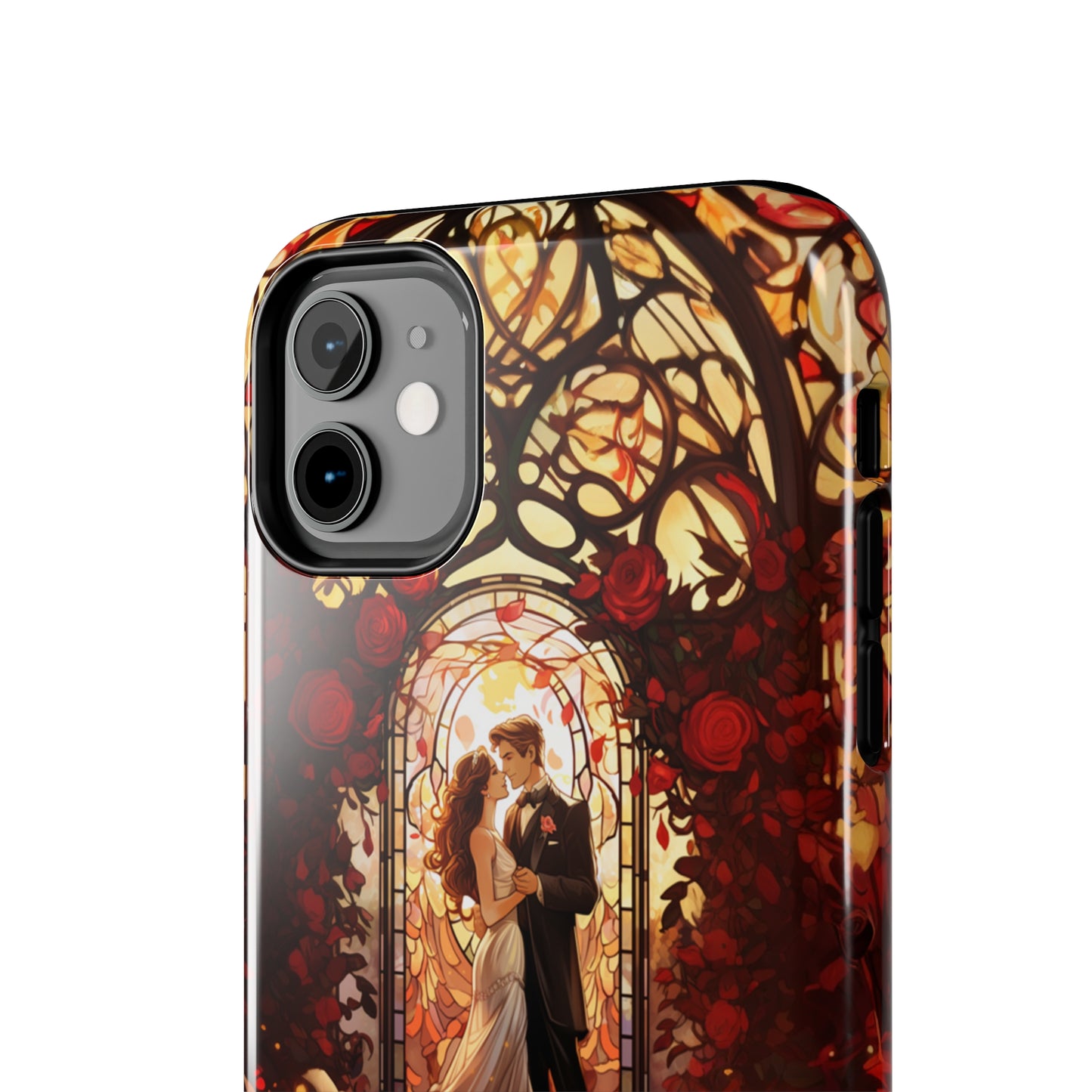 Introducing the "Stained Glass Love" Cell Phone Case – Capture the Romance of a Couple in Front of a Stained Glass Window -Tough Phone Cases