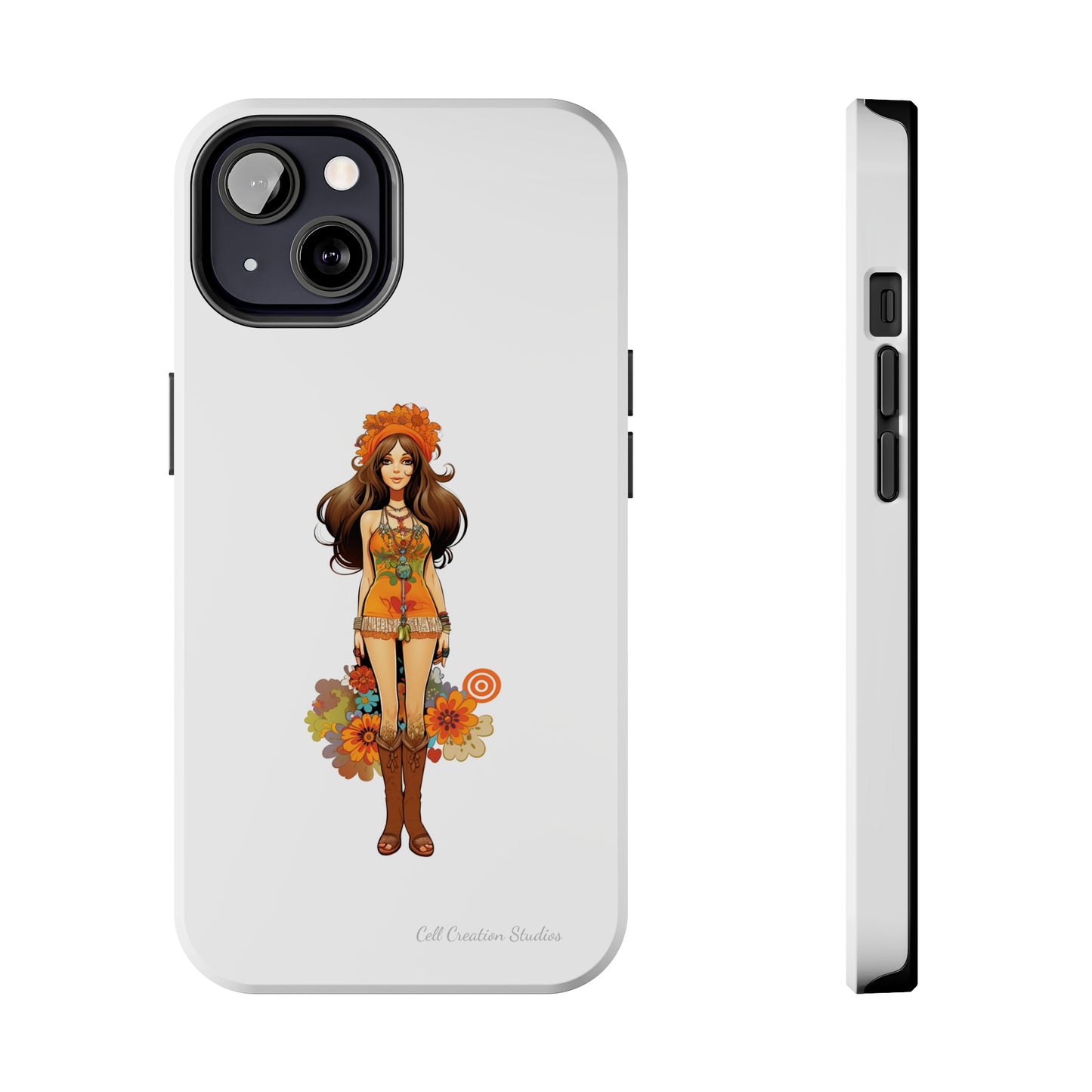 Introducing the "Groovy Hippie Chick" Cell Phone Case – Peace, Love, and Retro Style -Tough Phone Cases