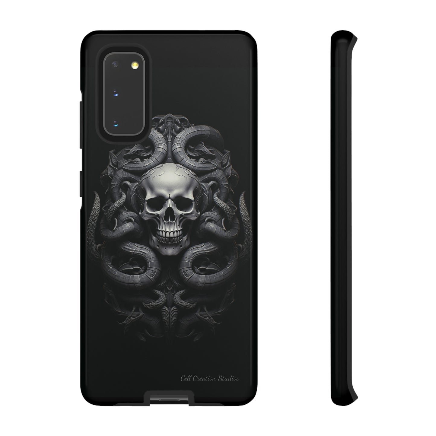 Introducing the "Monochrome Skull and Snakes" Cell Phone Case – A Bold Statement in Black and White -Tough Cases