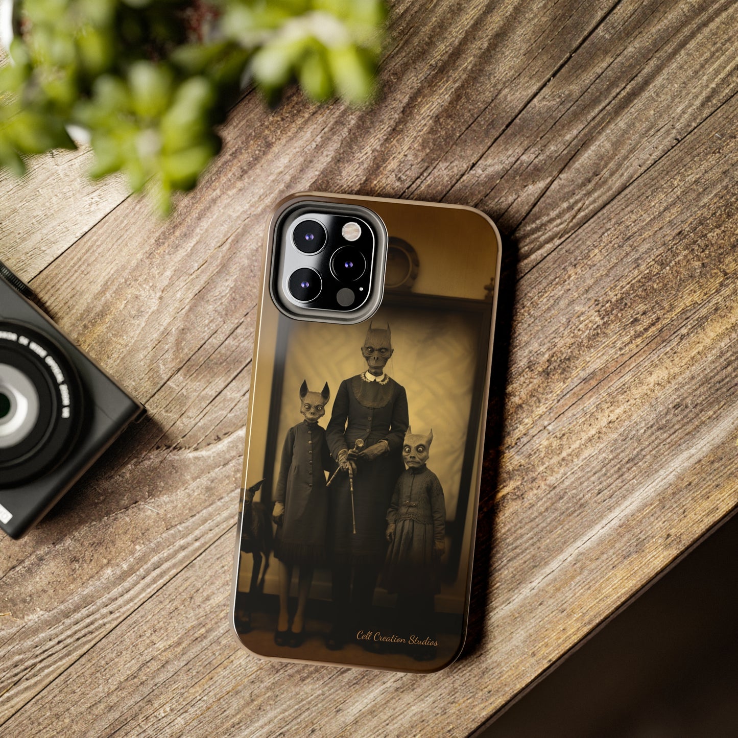 Introducing the "Vintage Odd Creatures" Cell Phone Case – Step into the Eerie Charm of a Haunting Family Portrait -Tough Phone Cases