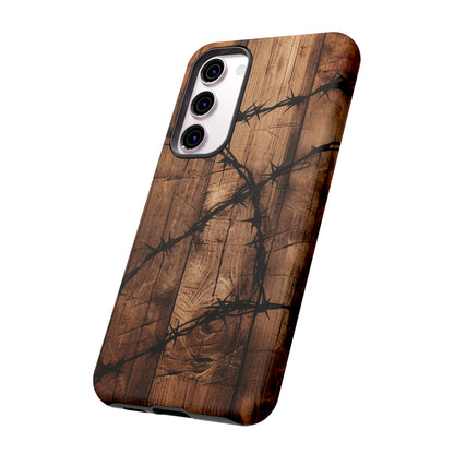 "Elegant Barb Wire on Wood" Embrace Rustic Style -Tough Phone Cases