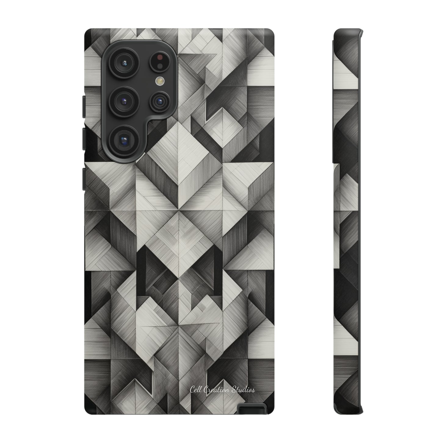 The "Black and White Geometric Pattern" Cell Phone Case- Elevate Your Phone's Style -Tough Cases