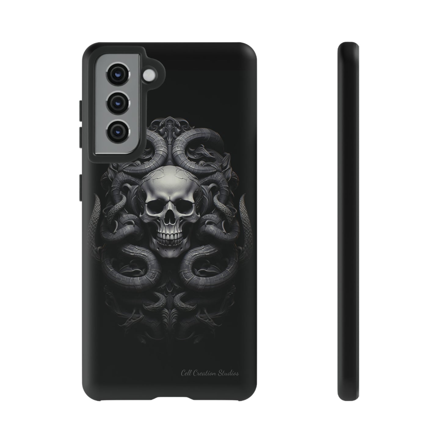 Introducing the "Monochrome Skull and Snakes" Cell Phone Case – A Bold Statement in Black and White -Tough Cases