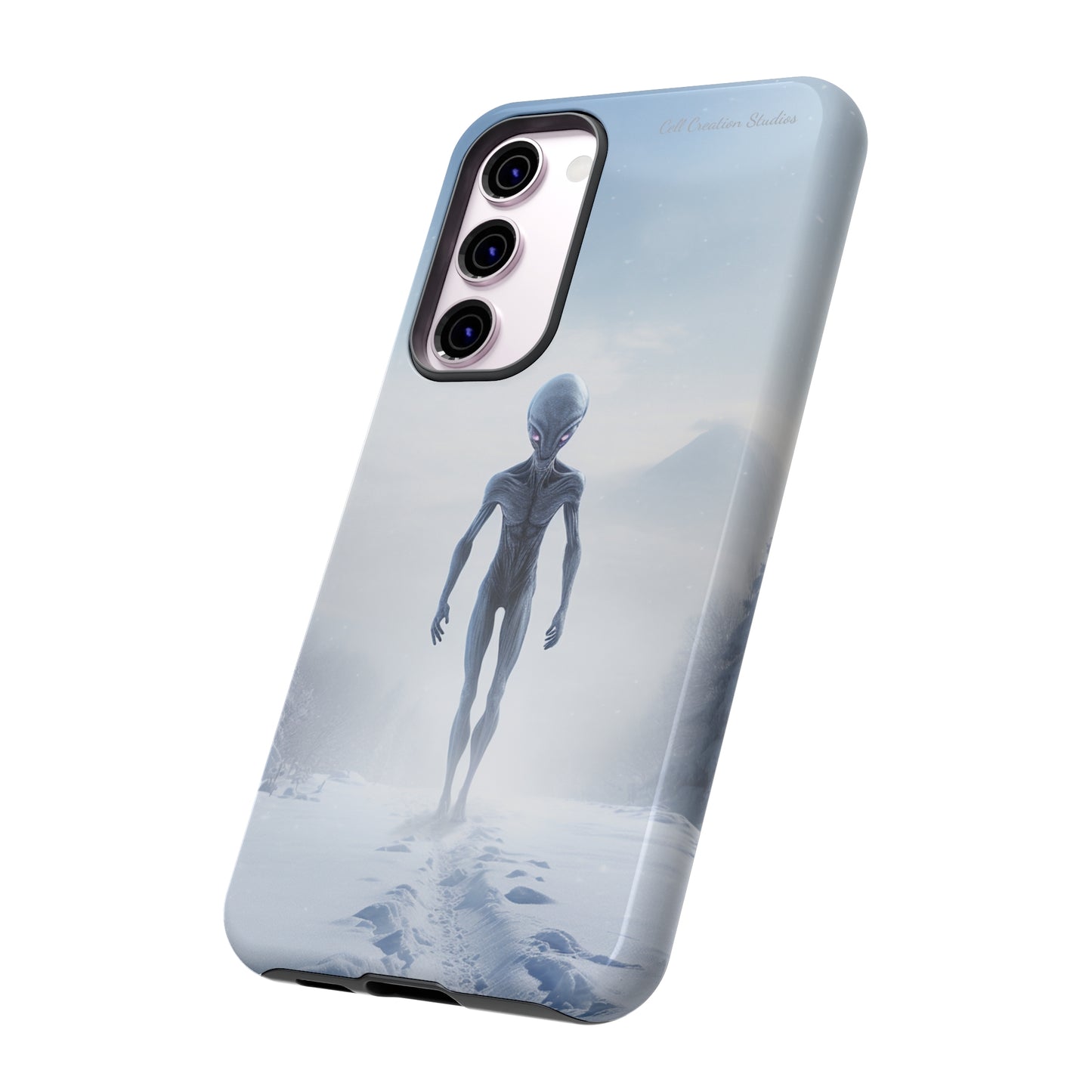 Introducing the "Frosty Extraterrestrial" Cell Phone Case – Embrace Alien Intrigue Amidst the Snowscape -Tough Cases