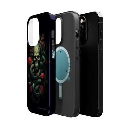 Introducing the "Serpentine Elegance" Cell Phone Case: Where Skulls and Snakes Intertwine -MagSafe Tough Cases