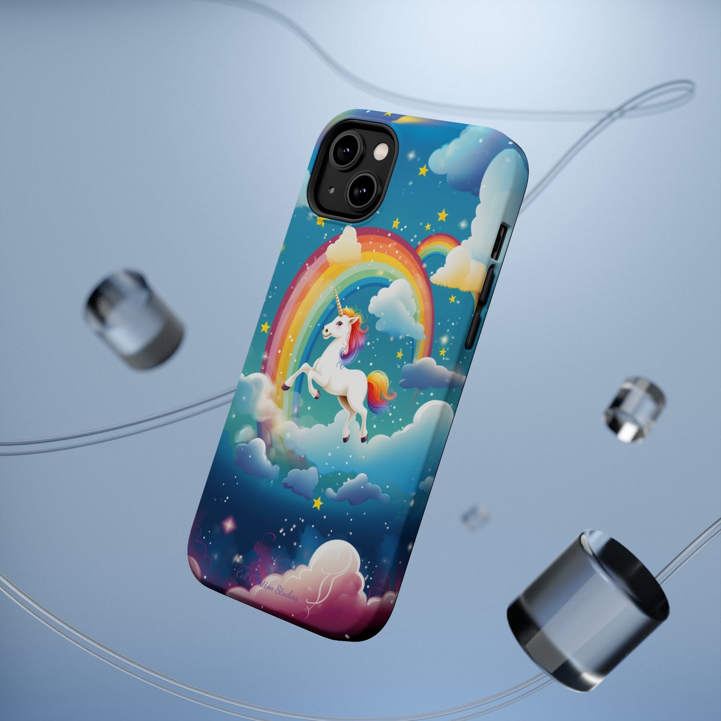 Introducing the "Rainbow Soar" Cell Phone Case – Embark on a Whimsical Journey with a Flying Unicorn -MagSafe Tough Cases