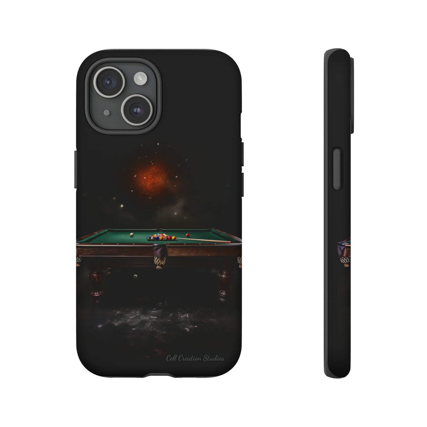 "Rack 'Em Up in Style: Pool Table-Themed Phone Case with Space Background"-Tough Cases