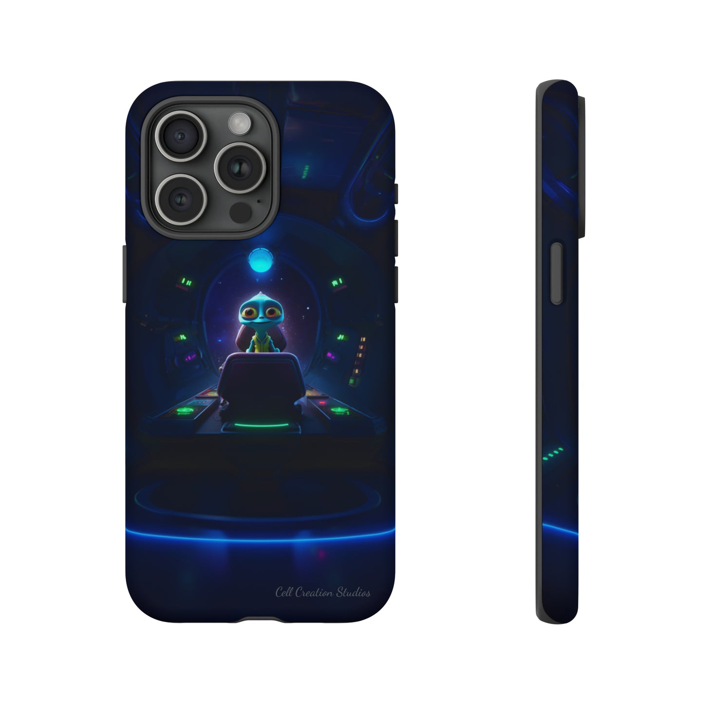 The "Galactic Buddy" Blue Alien Spaceship Phone Case -Tough Cases