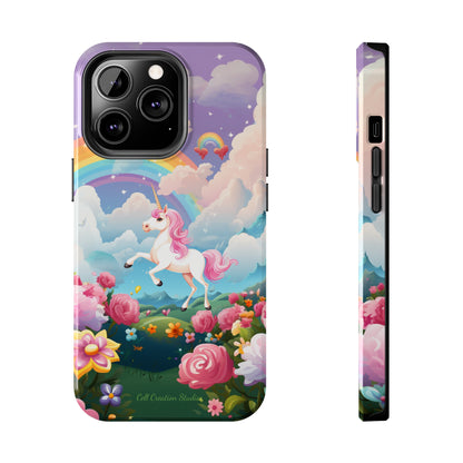 Introducing the "Floral Enchantment" Cell Phone Case – Embrace Your Imagination with a Unicorn in a Field of Flowers -Tough Phone Cases