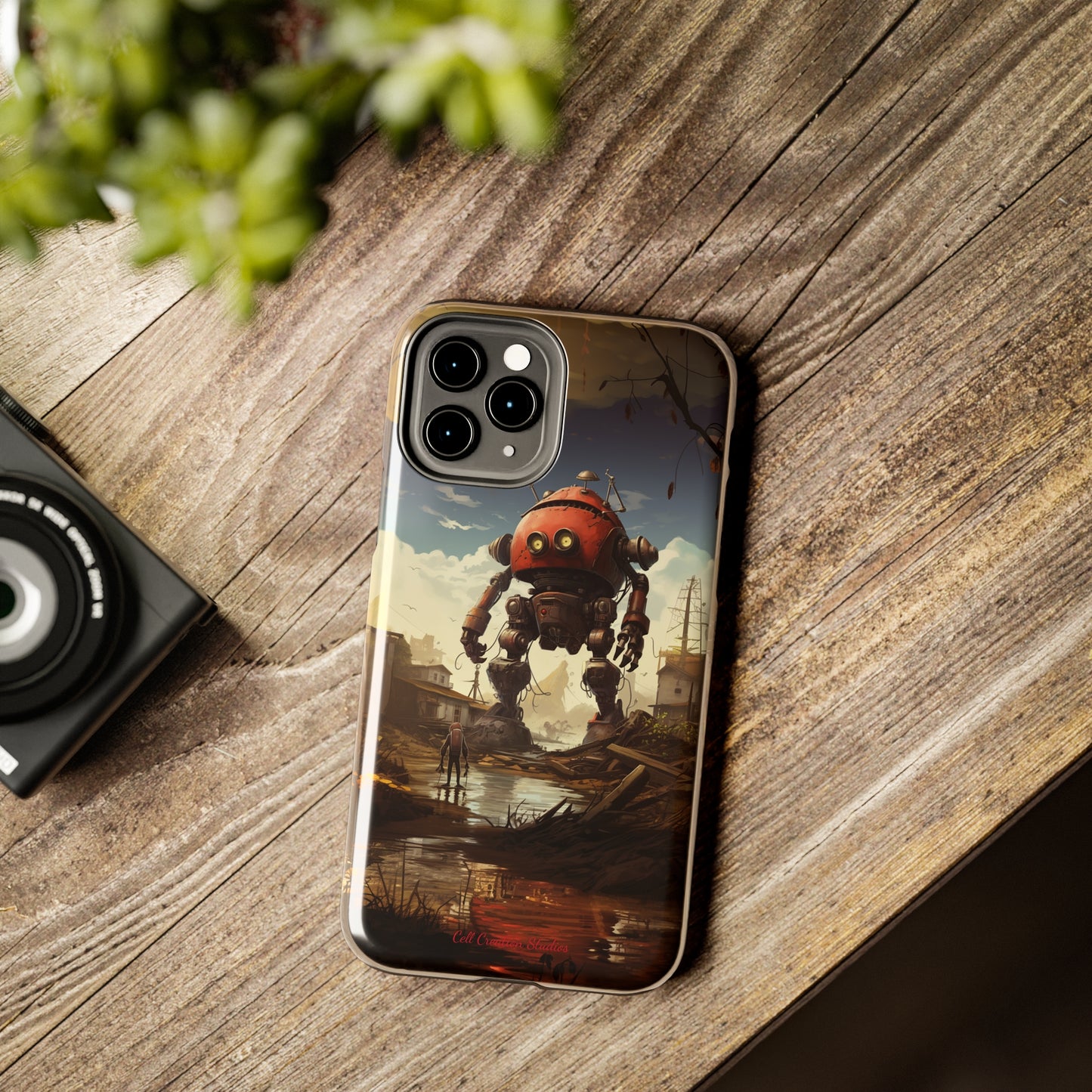 Introducing the "Urban Encounter" Cell Phone Case – Witness the Epic Convergence of Man and Giant Robot -Tough Phone Cases