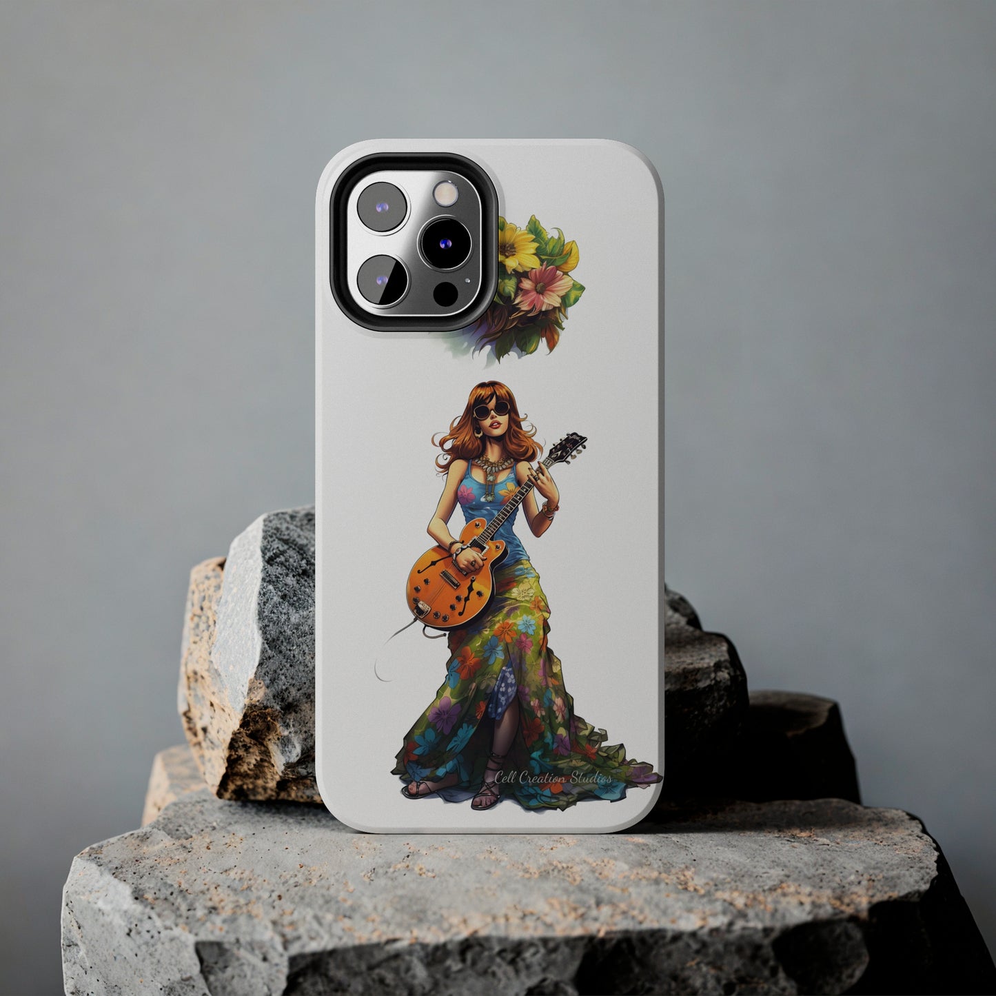 Introducing the "Hippie Chick Groove" Cell Phone Case – Retro Vibes and Musical Delight -Tough Phone Cases