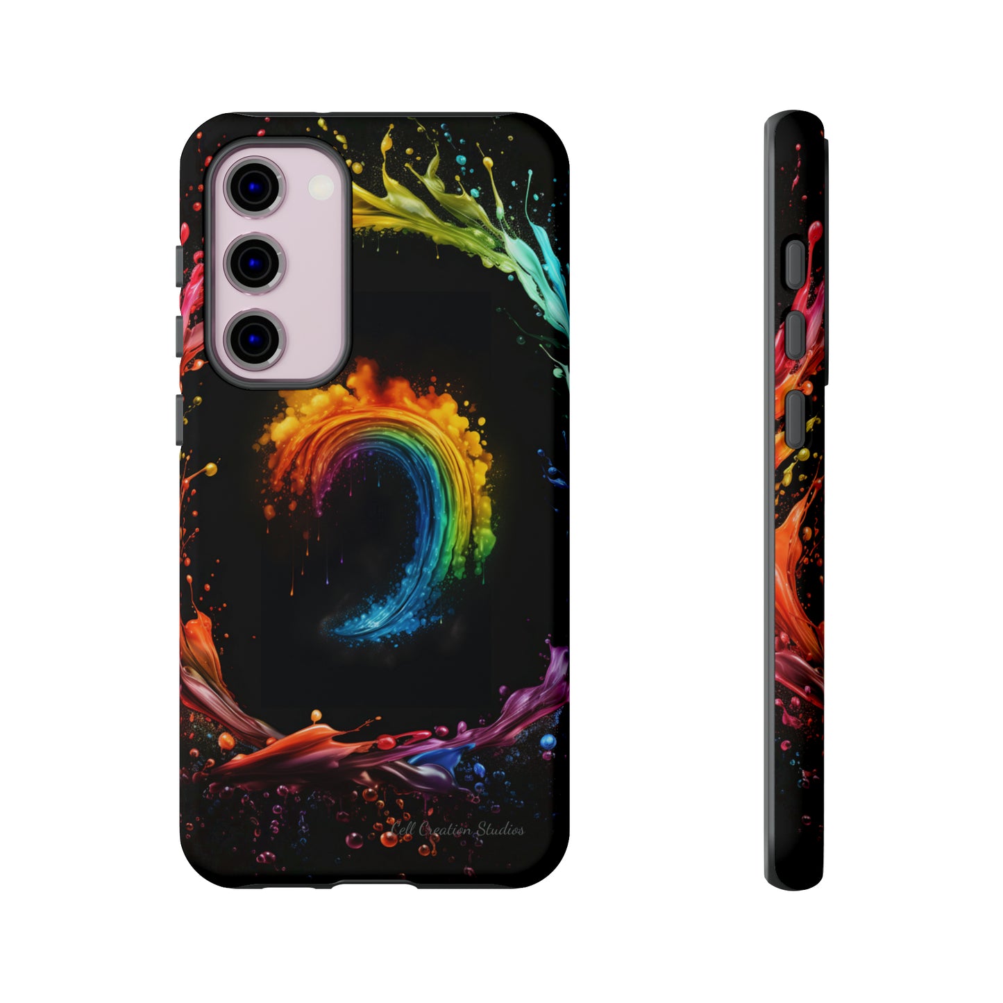 "Vibrant Swirls Painted on Black" Cell Phone Case -Tough Cases