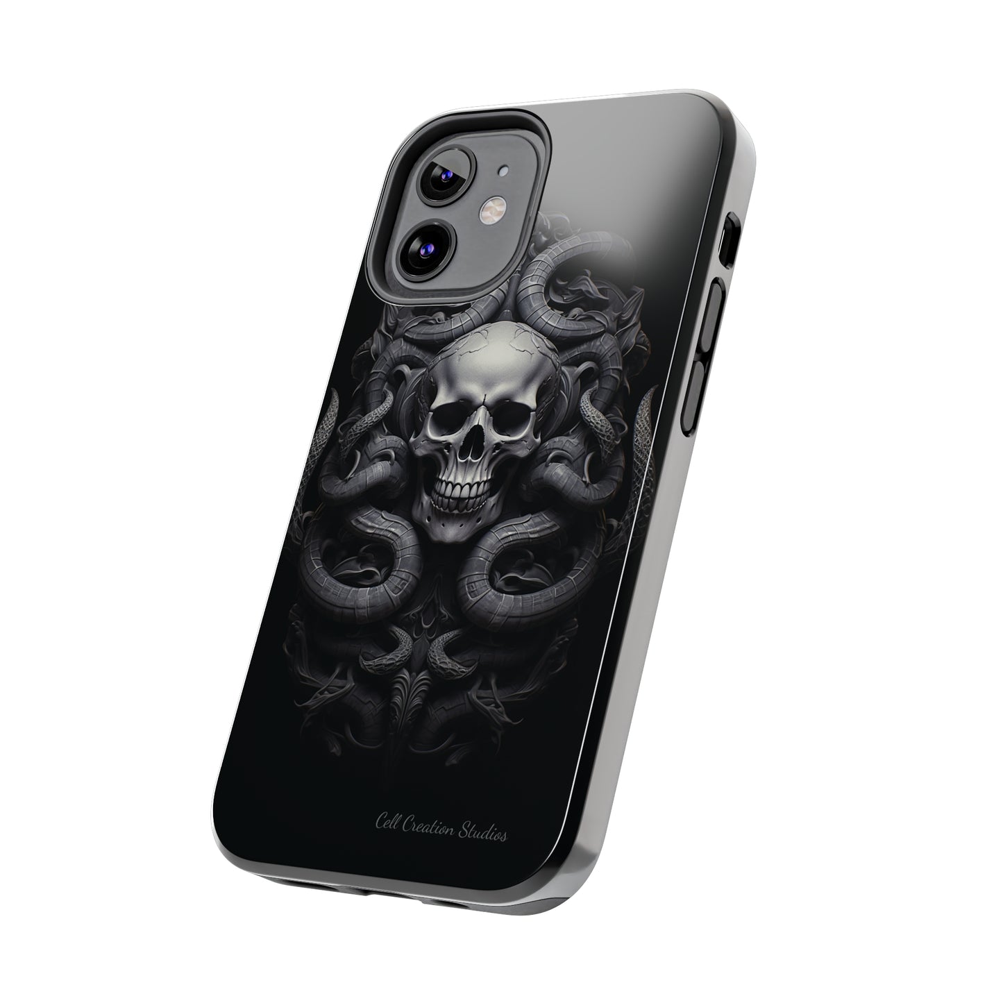 Introducing the "Monochrome Skull and Snakes" Cell Phone Case – A Bold Statement -Tough Phone Cases