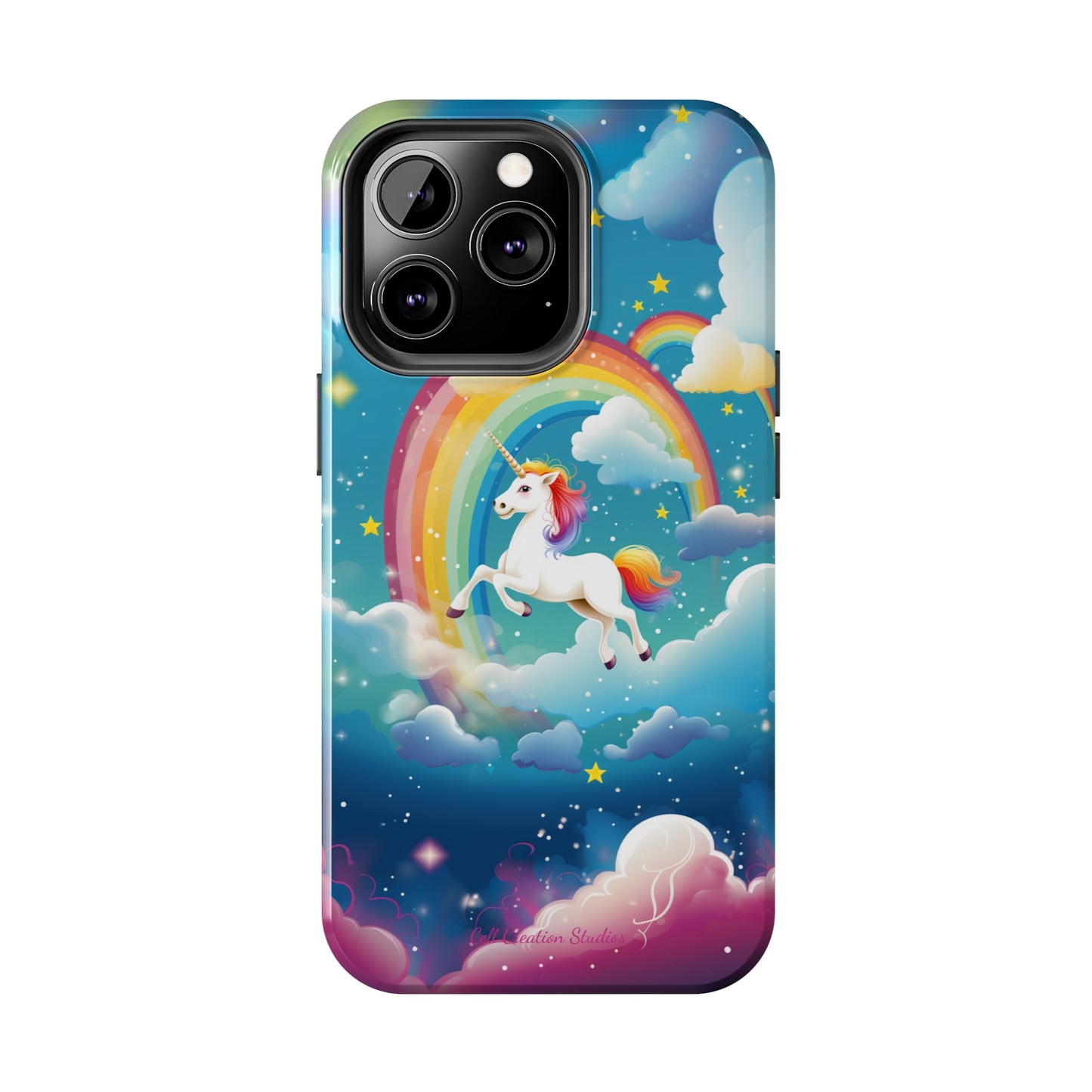 Introducing the "Rainbow Soar" Cell Phone Case – Embark on a Whimsical Journey with a Flying Unicorn -Tough Phone Cases