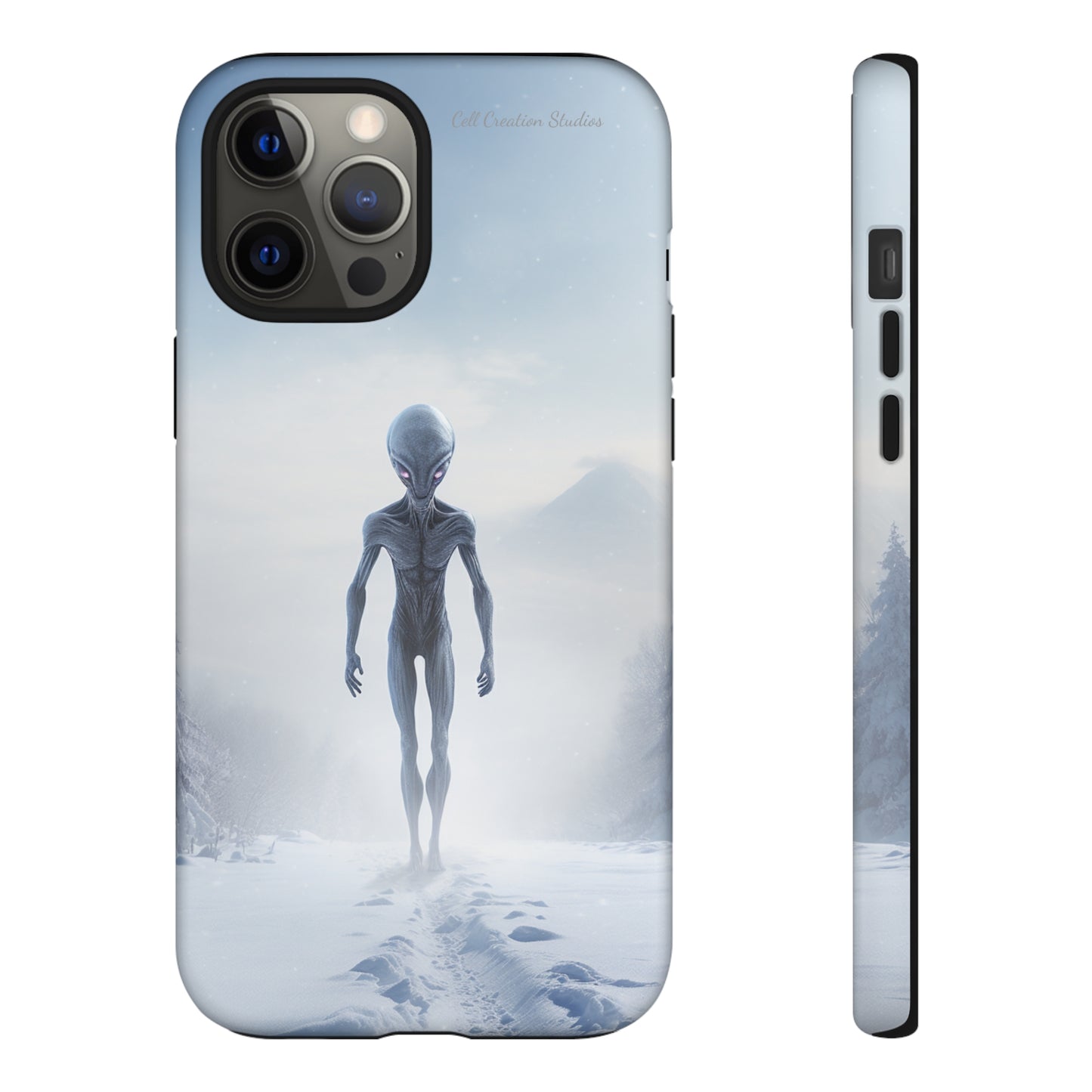 Introducing the "Frosty Extraterrestrial" Cell Phone Case – Embrace Alien Intrigue Amidst the Snowscape -Tough Cases