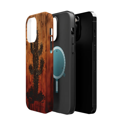 "Desert Vibes Cactus Burnt Wood Design" Phone Case -MagSafe Tough Cases