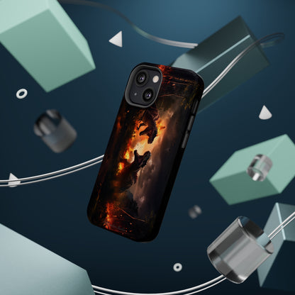 Introducing the "Ancient Battle Inferno" Cell Phone Case – Witness Epic Dinosaur Clash in a Fiery Forest! -MagSafe Tough Cases