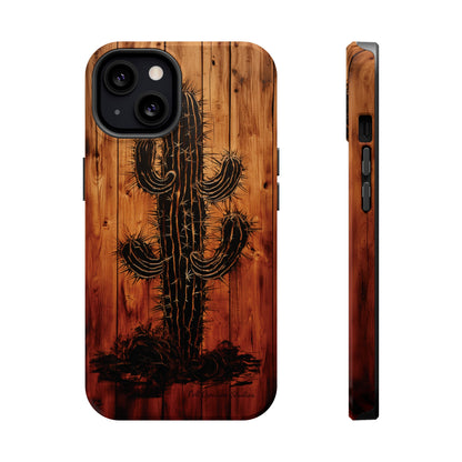 "Desert Vibes Cactus Burnt Wood Design" Phone Case -MagSafe Tough Cases