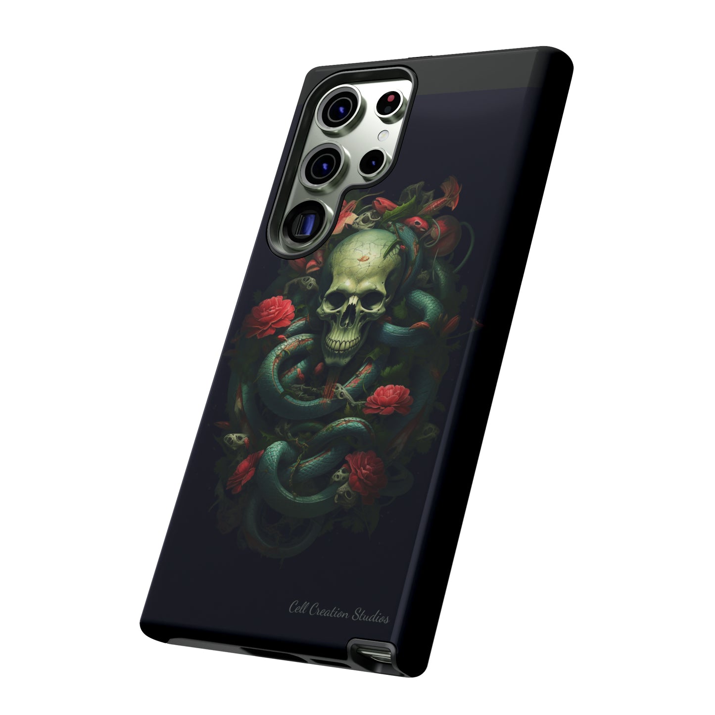 Introducing the "Serpentine Elegance" Cell Phone Case: Where Skulls and Snakes Intertwine -Tough Cases