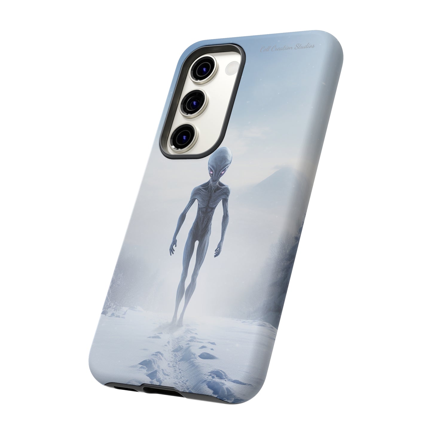 Introducing the "Frosty Extraterrestrial" Cell Phone Case – Embrace Alien Intrigue Amidst the Snowscape -Tough Cases