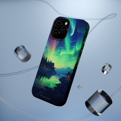 Introducing the "Northern Lights Haven" Cell Phone Case – Experience the Enchantment of Aurora Borealis and Charming Townscape -MagSafe Tough Cases