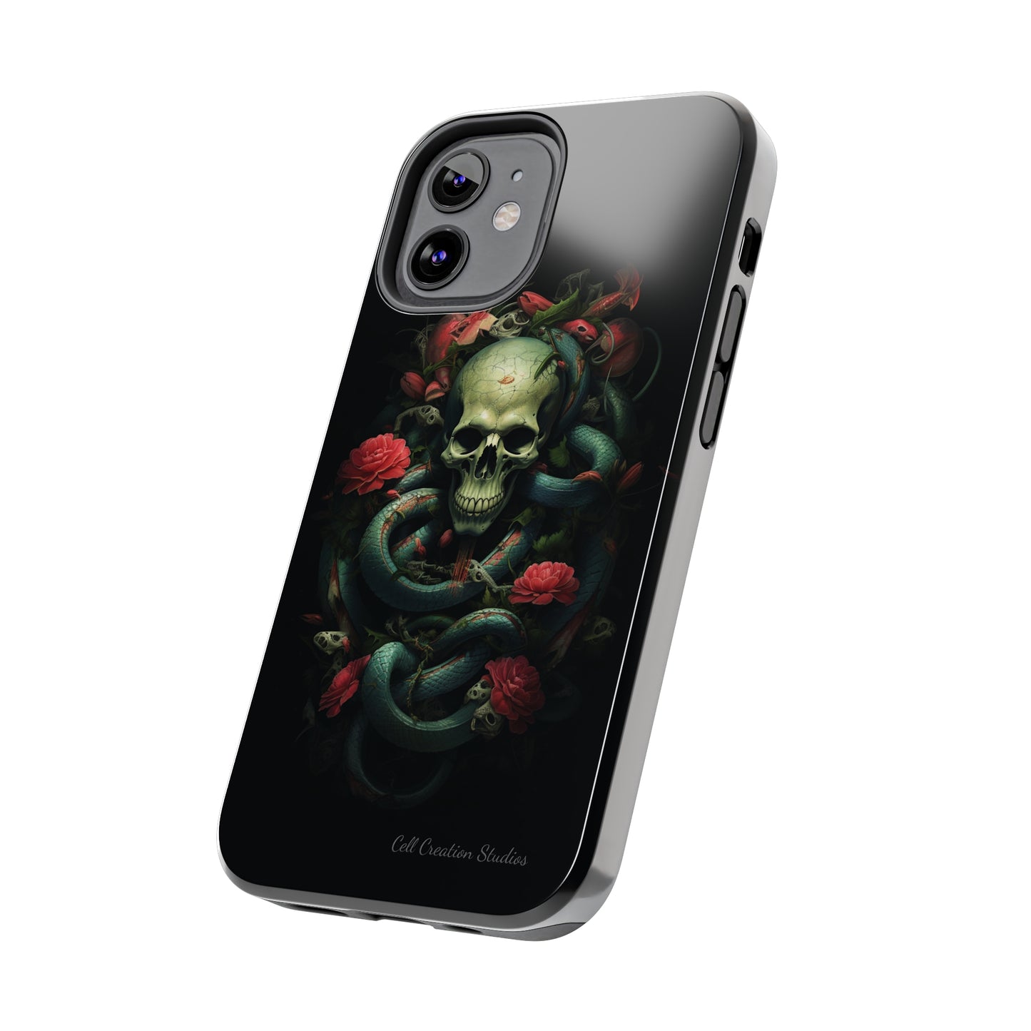 Introducing the "Serpentine Elegance" Cell Phone Case: Where Skulls and Snakes, Intertwine -Tough Phone Cases