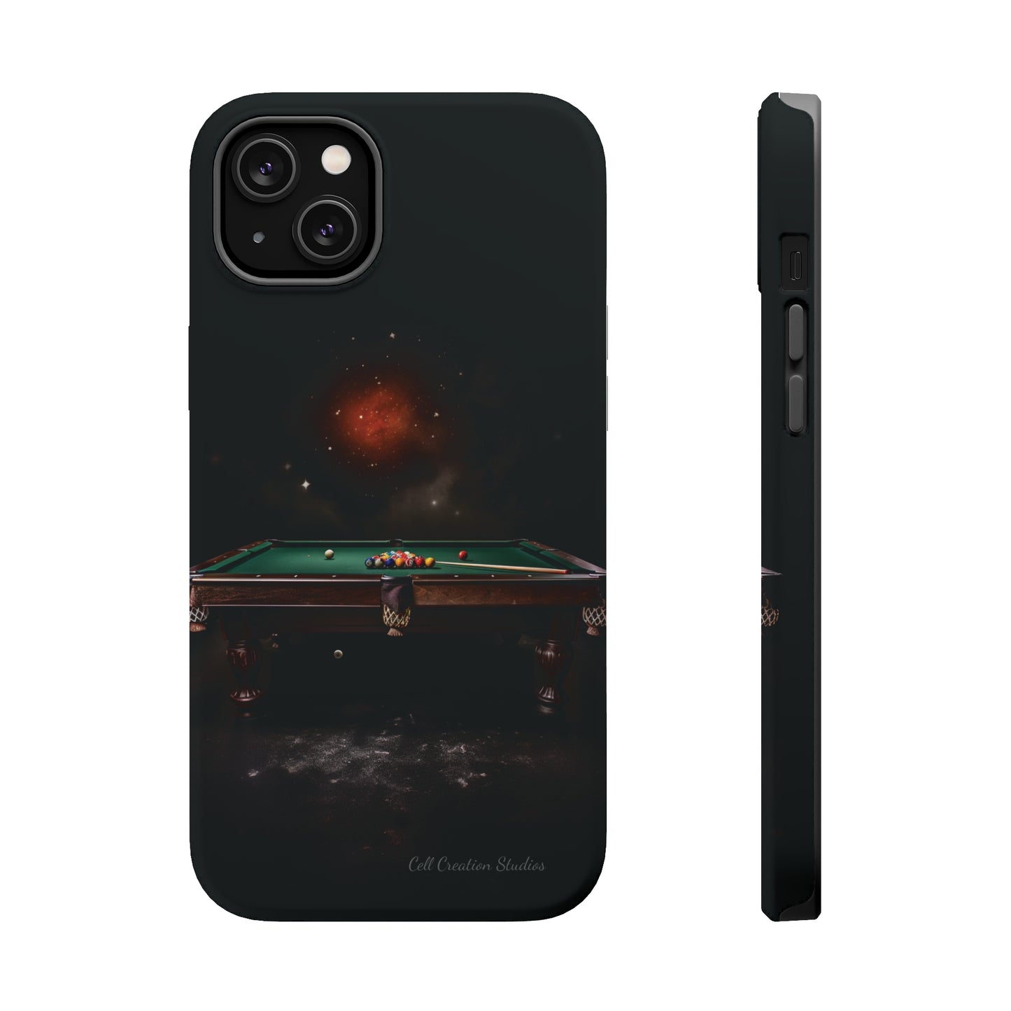 "Rack 'Em Up in Style: Pool Table-Themed Phone Case with Space Background" -MagSafe Tough Cases