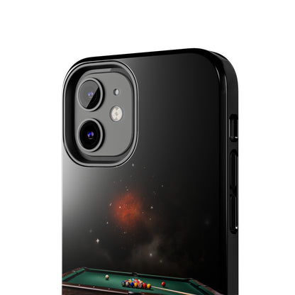 "Rack 'Em Up in Style: Pool Table-Themed Phone Case with Space Background" -Tough Phone Cases