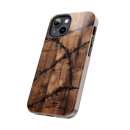 "Elegant Barb Wire on Wood" Embrace Rustic Style -Tough Phone Cases